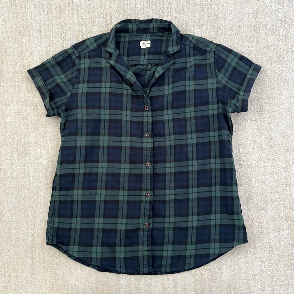 Bridge & Burn Cotton Plaid Short Sleeve Button Up Blouse Top M